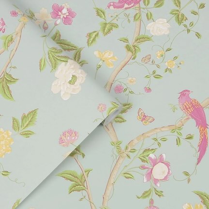 Bedroom Floral Wallpaper Collection - Laura Ashley Summer Palace Sage wallpaper roll