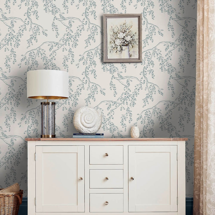 Laura Ashley Rainham Willow Newport Blue Wallpaper