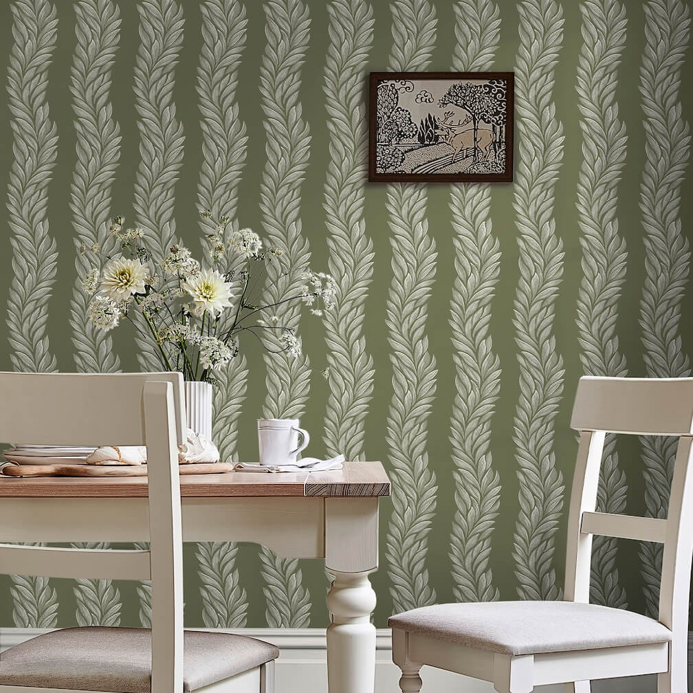 Laura Ashley Coulderton Leaves Olive Green Wallpaper