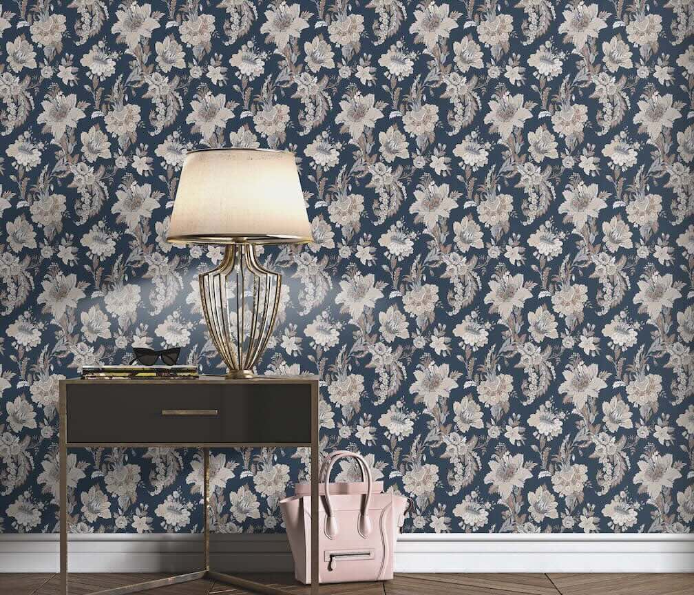 Erismann Edward Floral Navy Wallpaper