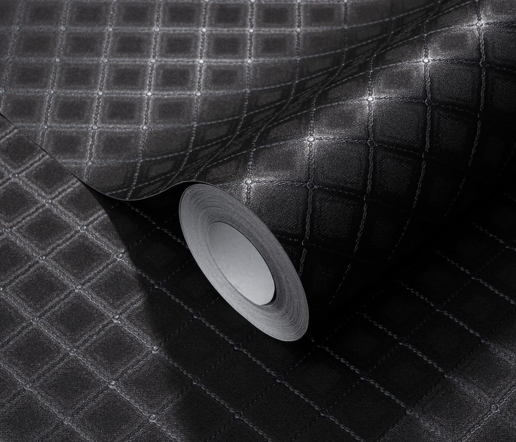 Erismann Versailles Quilted Faux Black Leather Wallpaper