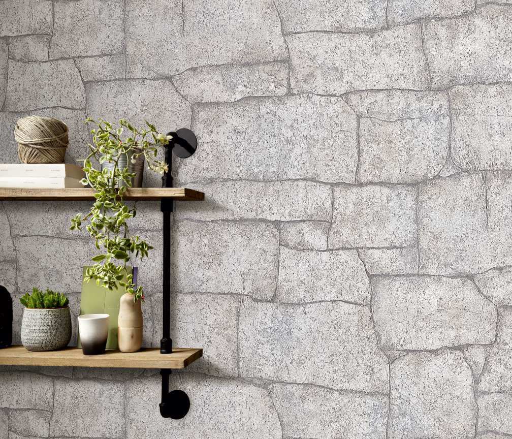 Erismann Grey / Cream Mineral Textured Stone Wallpaper
