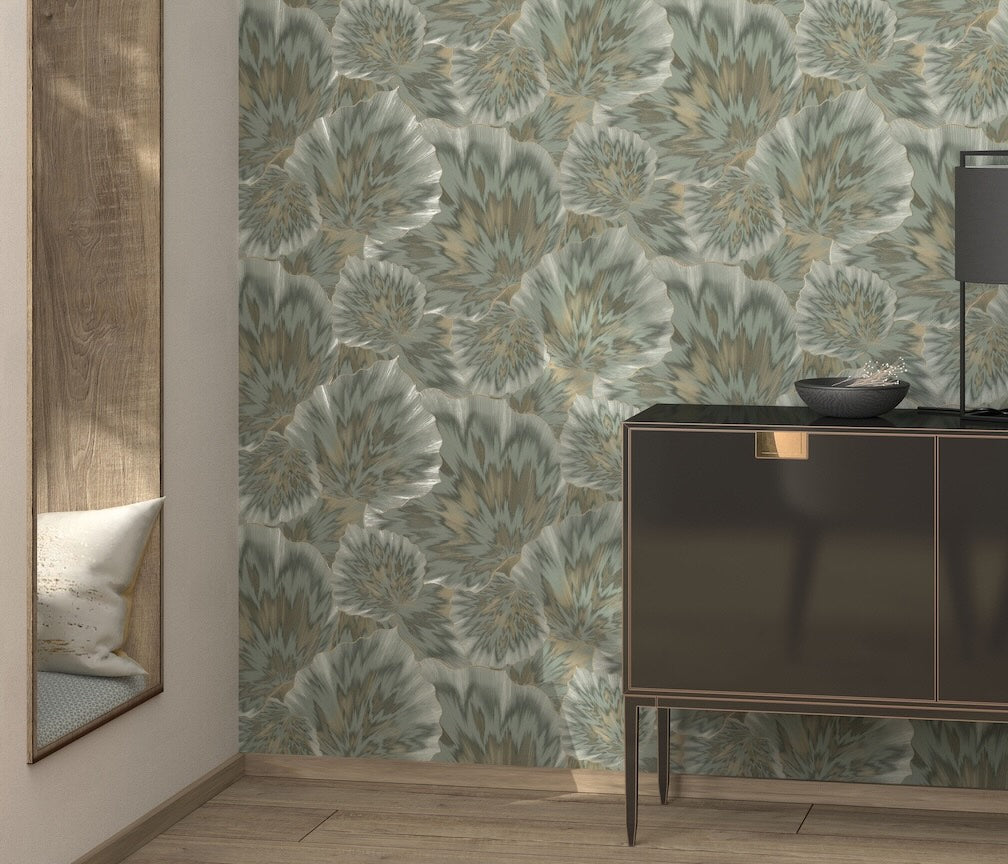Erismann Bliss Abstract Leaf Olive Wallpaper