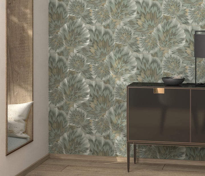 Erismann Bliss Abstract Leaf Olive Wallpaper
