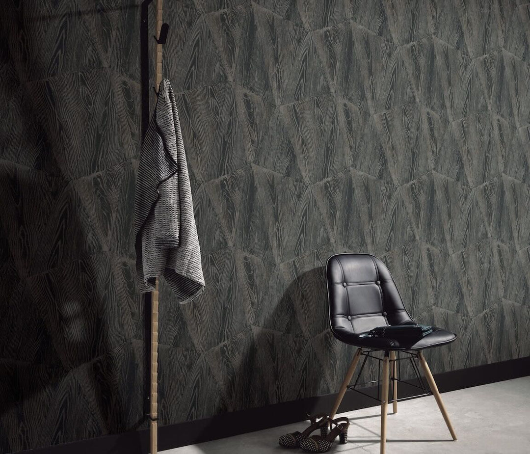 The Erismann Sonata Wood Grain Black Wallpaper