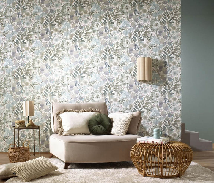 Erismann Secret Grove Floral Blue/Silver Wallpaper