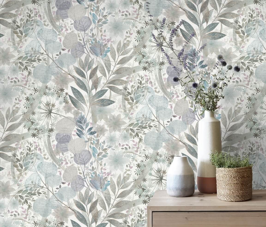 Erismann Secret Grove Floral Blue/Silver Wallpaper