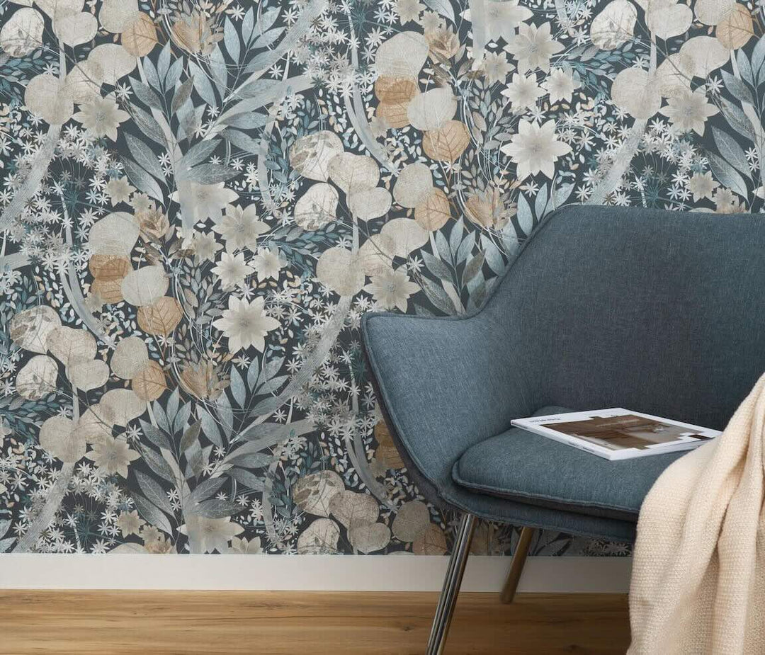 Erismann Secret Grove Floral Navy Wallpaper