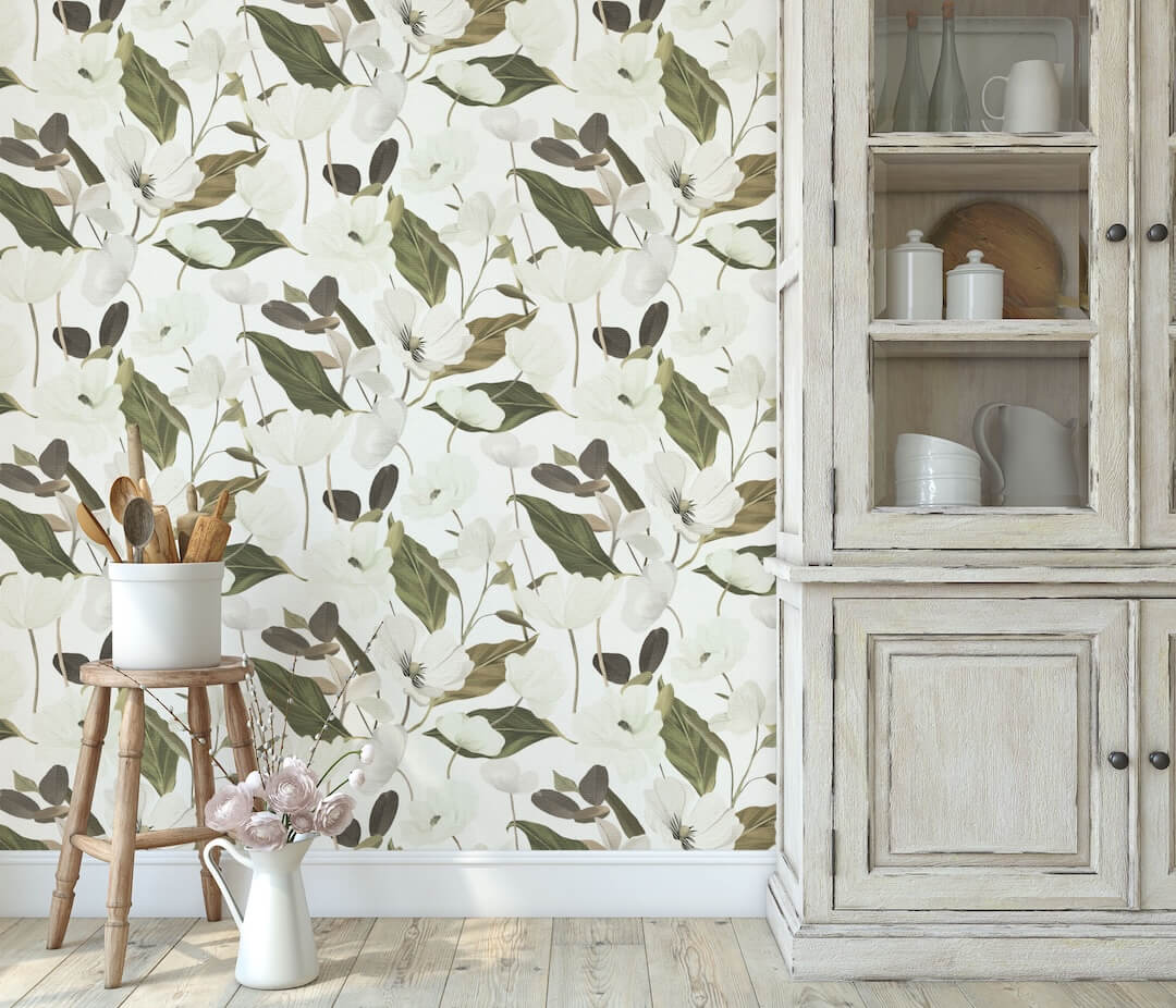 Erismann Fairy Blossom Floral White/Green Wallpaper