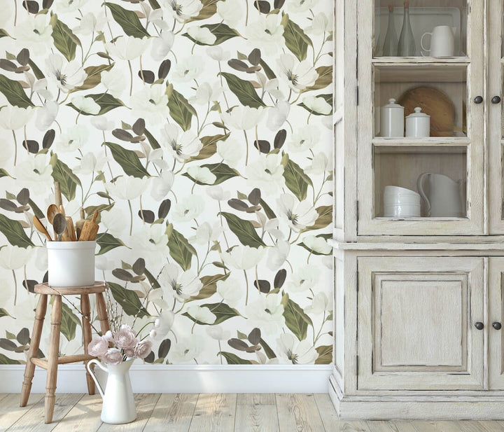 Erismann Fairy Blossom Floral White/Green Wallpaper