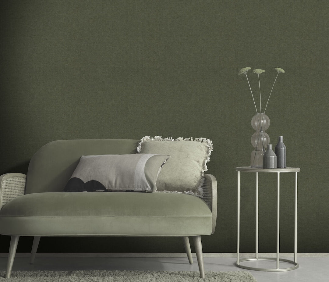Erismann Serenity Linen Texture Deep Forest Green Wallpaper
