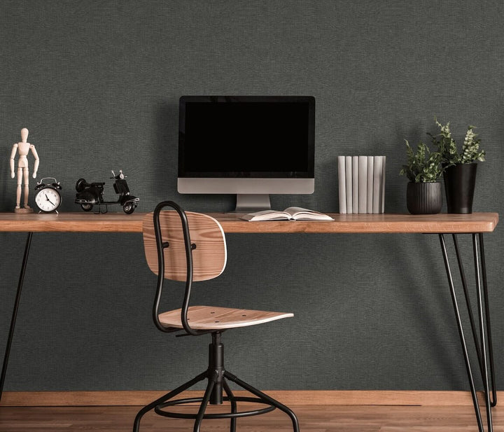 Erismann Serenity Linen Texture Black Wallpaper
