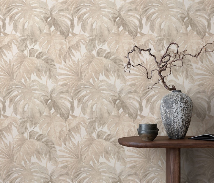 Erismann Forest Dreams Monstera Leaves Beige Wallpaper