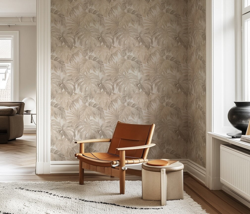 Erismann Forest Dreams Monstera Leaves Beige Wallpaper