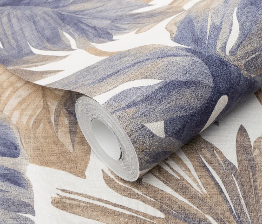 Erismann Forest Dreams Monstera Leaves Blue Wallpaper