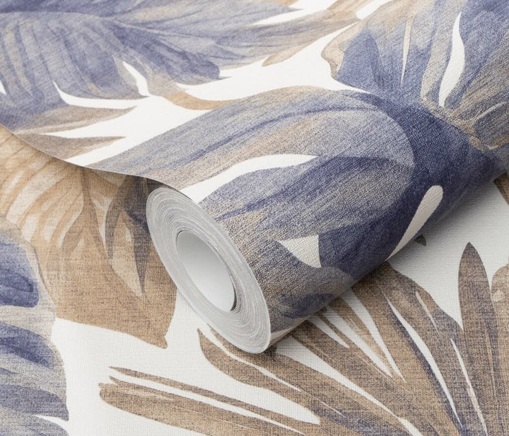 Erismann Forest Dreams Monstera Leaves Blue Wallpaper