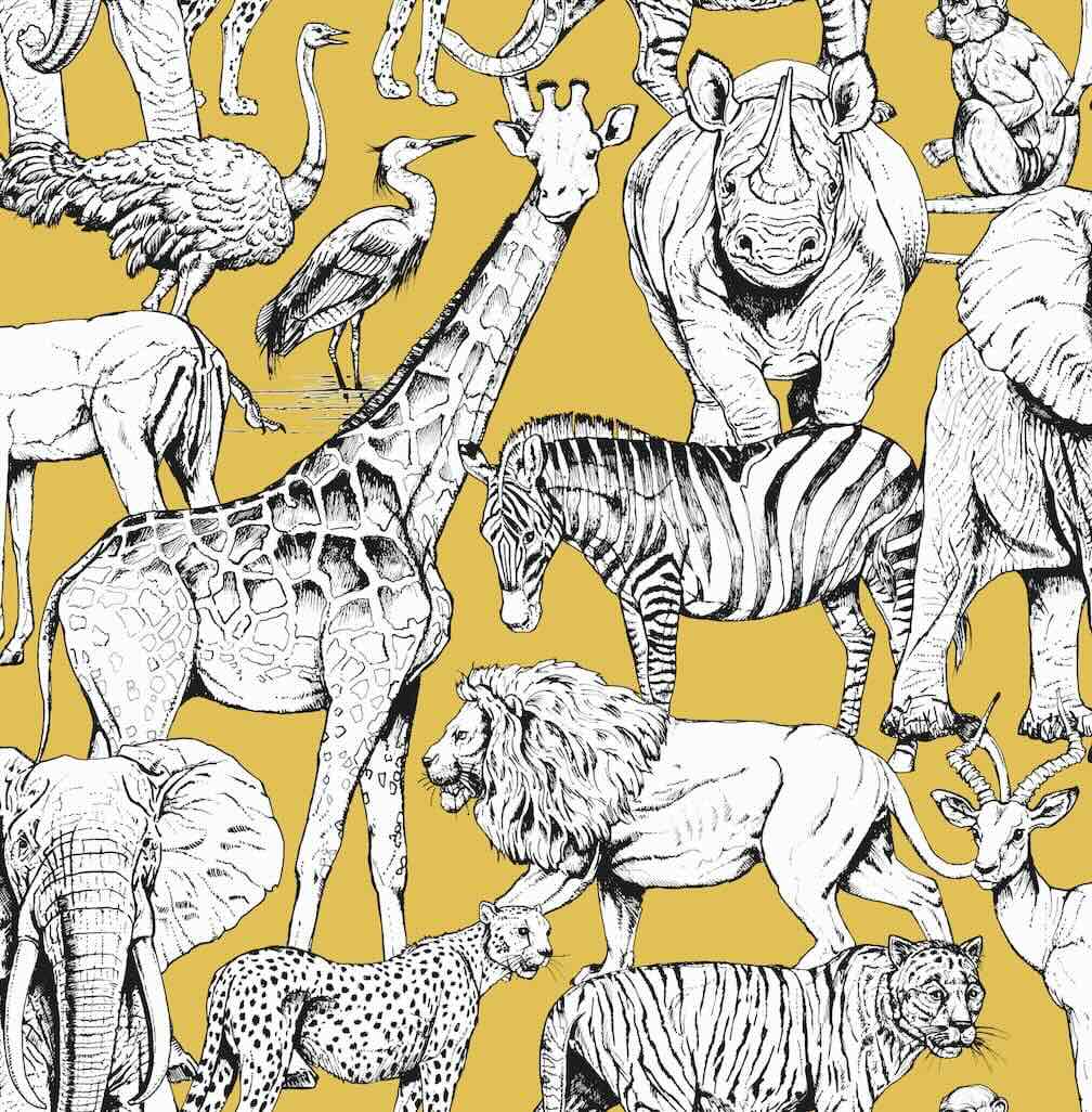 Superfresco Easy Jungle Animals Jaune Wallpaper