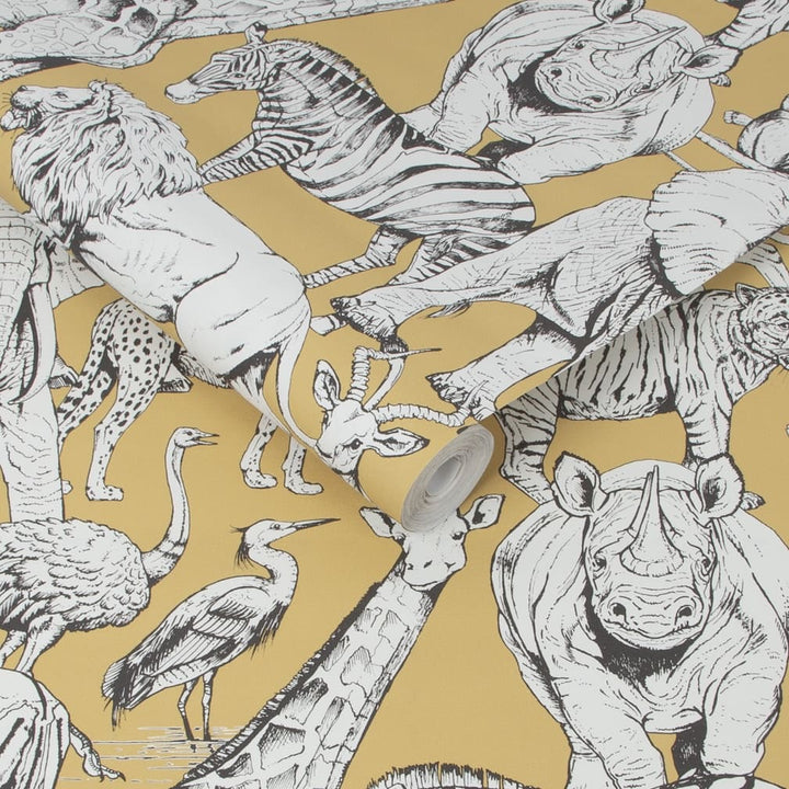 Superfresco Easy Jungle Animals Jaune Wallpaper