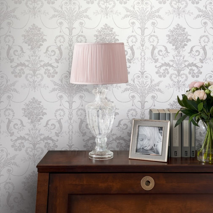 Laura Ashley Josette Dove Grey and White Wallpaper