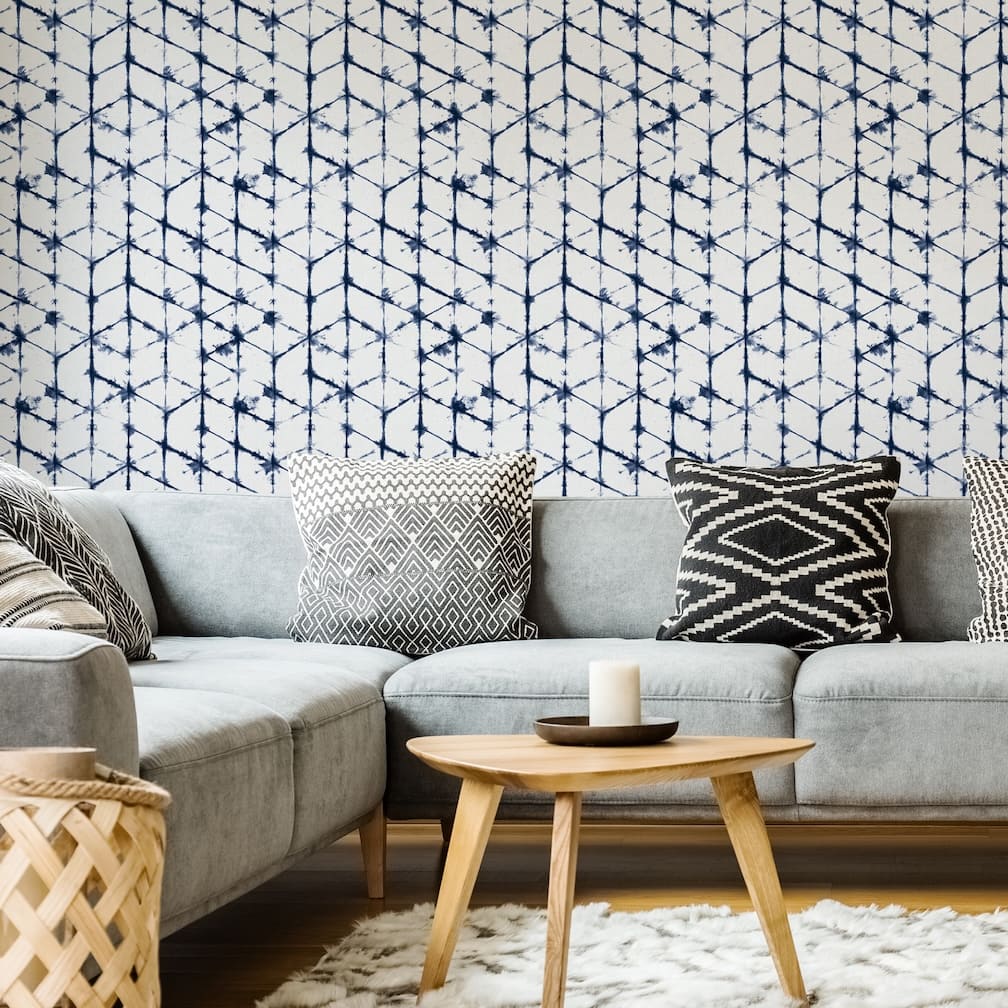 Geo Tie Dye White & Blue Wallpaper