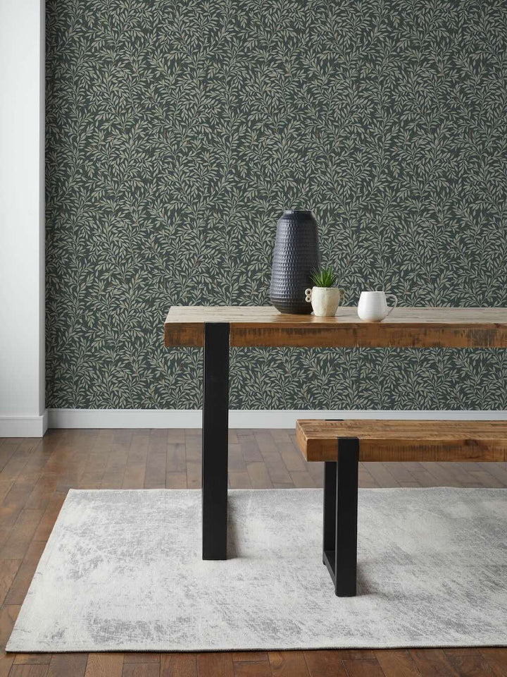Next Ditsy Leaf Emerald Wallpaper