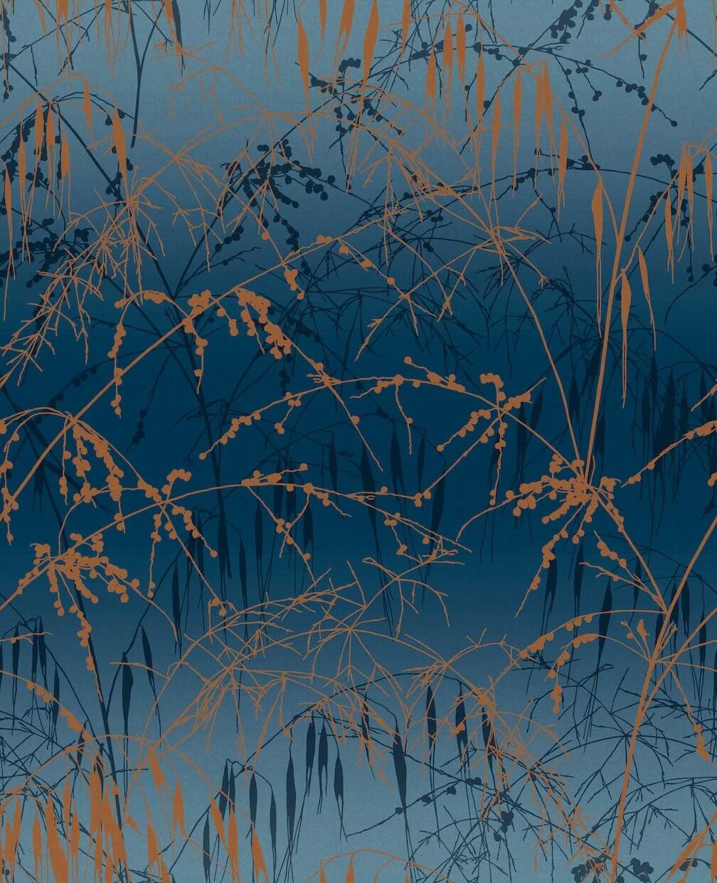 Clarissa Hulse Meadow Grass French Navy & Copper Wallpaper