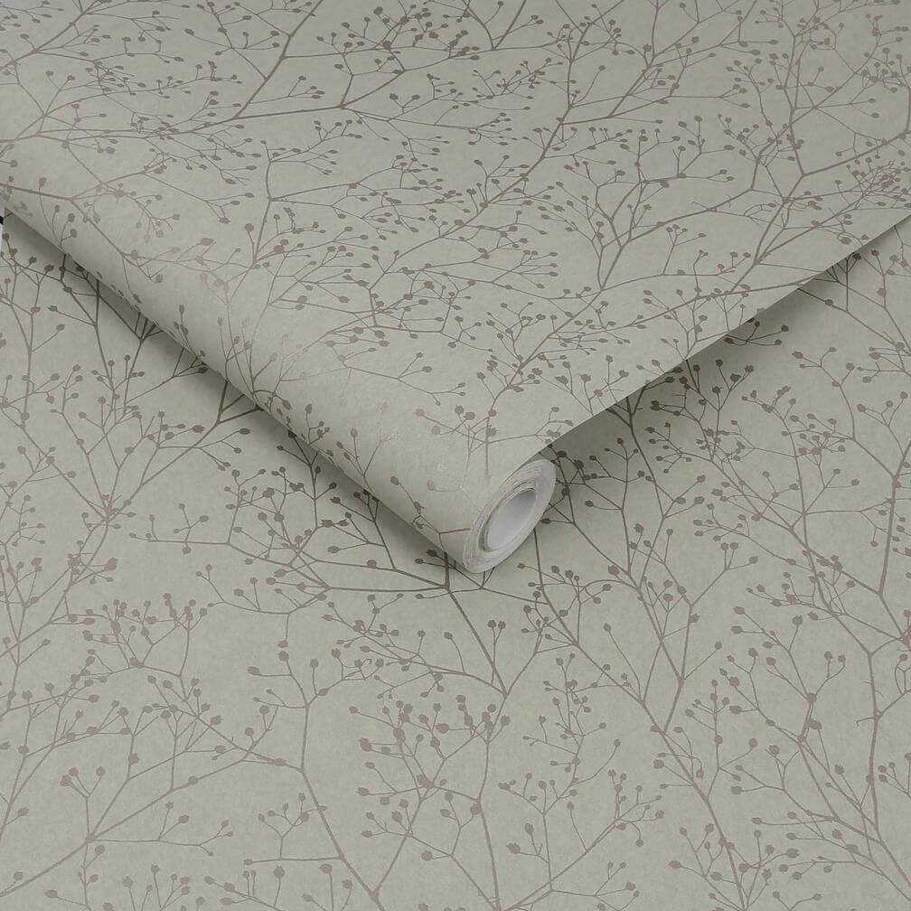 Clarissa Hulse Gypsophila Spring Green & Silver Wallpaper
