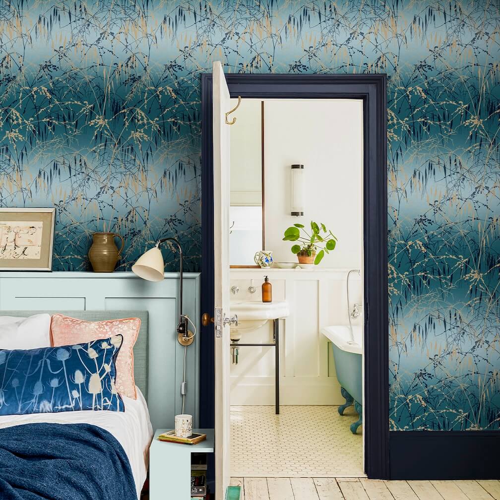 Clarissa Hulse Meadow Grass Teal & Soft Gold Wallpaper