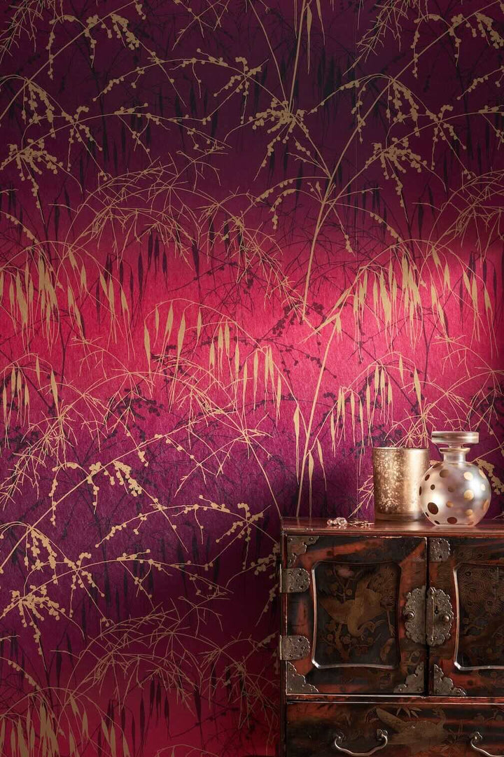 Clarissa Hulse Meadow Grass Damson & Soft Gold Wallpaper