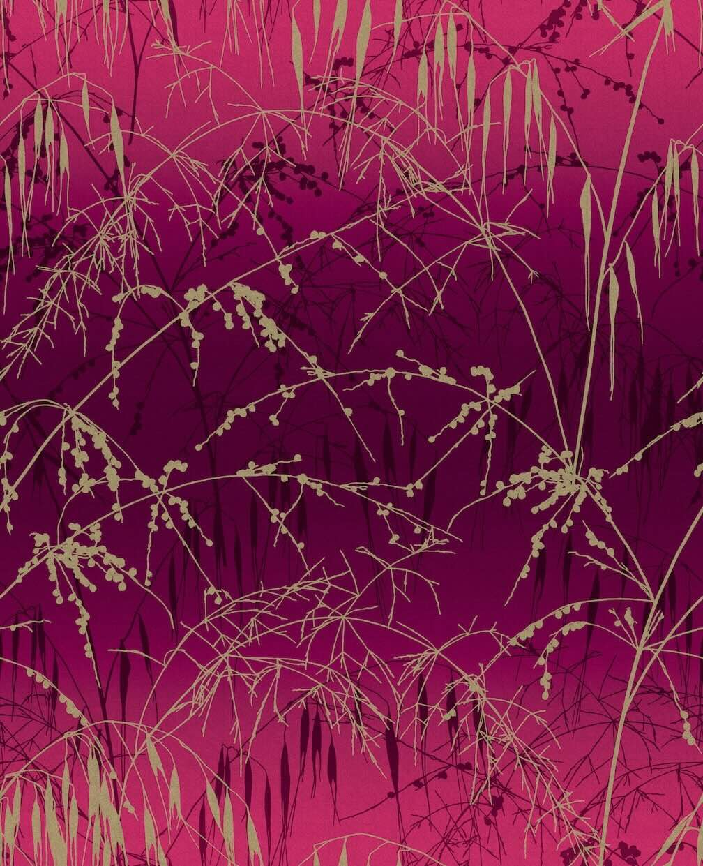 Clarissa Hulse Meadow Grass Damson & Soft Gold Wallpaper