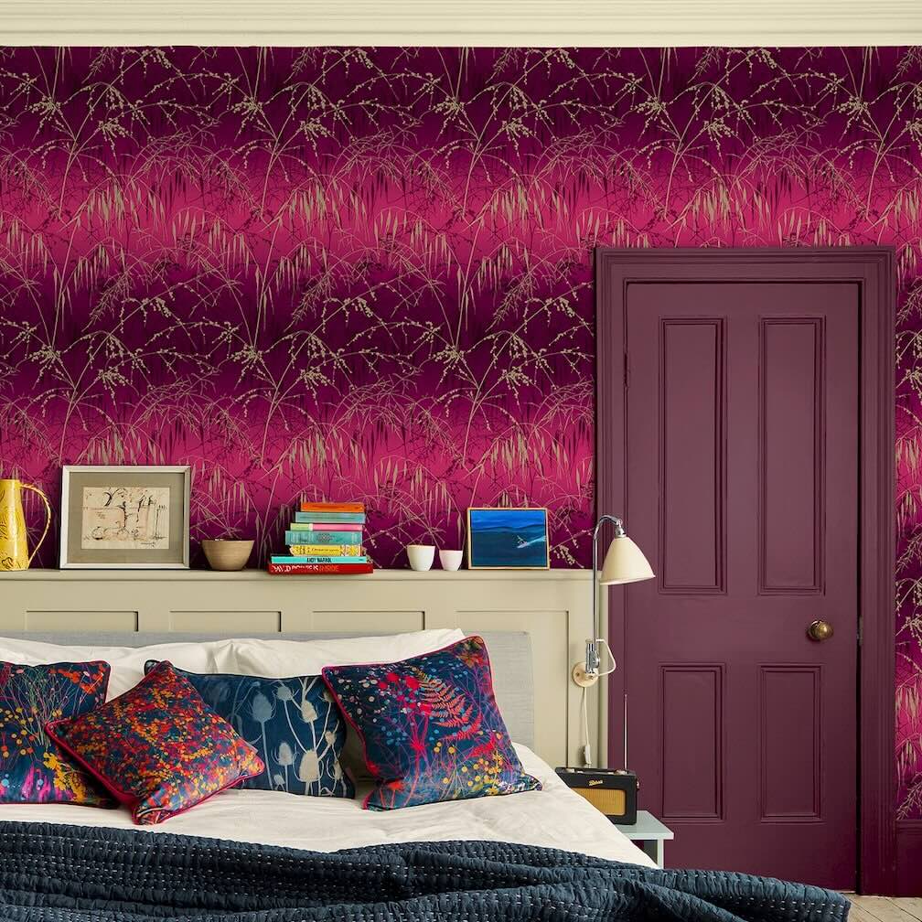 Clarissa Hulse Meadow Grass Damson & Soft Gold Wallpaper