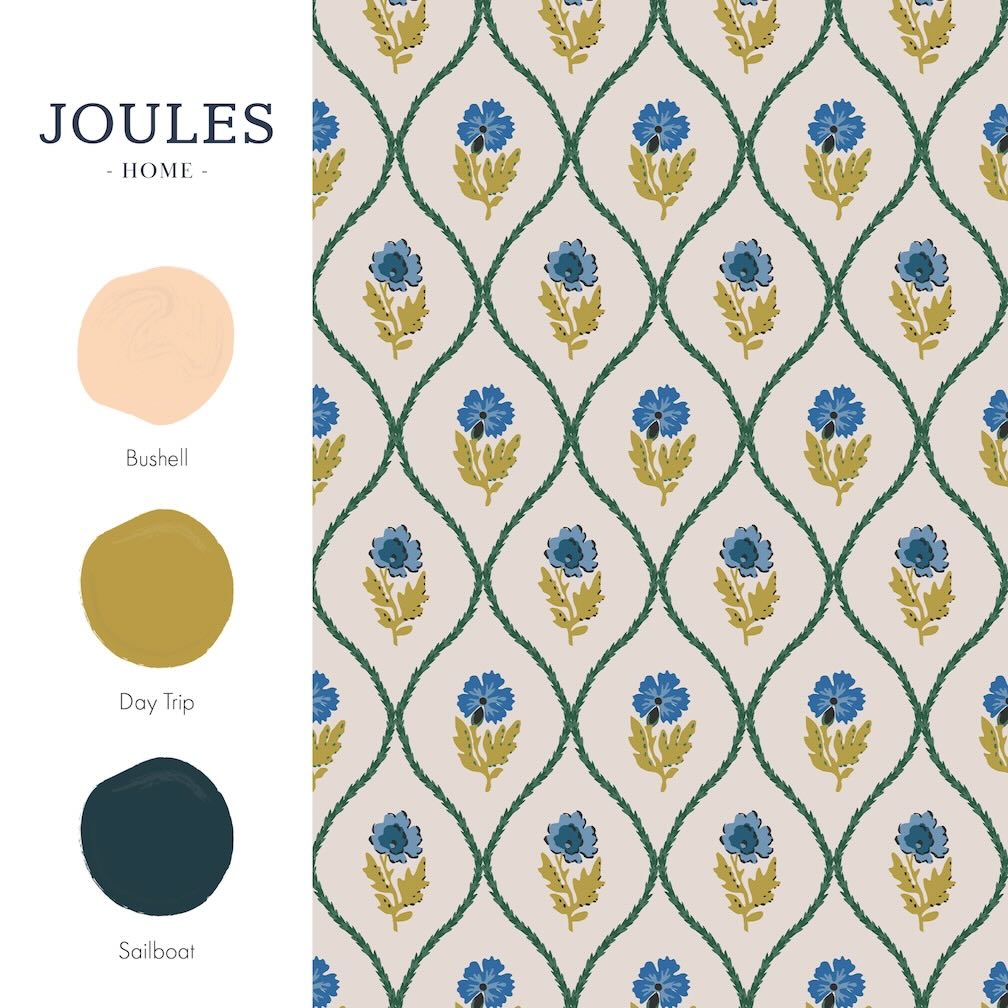 Joules Trellis Floral Creme Gold wallpaper