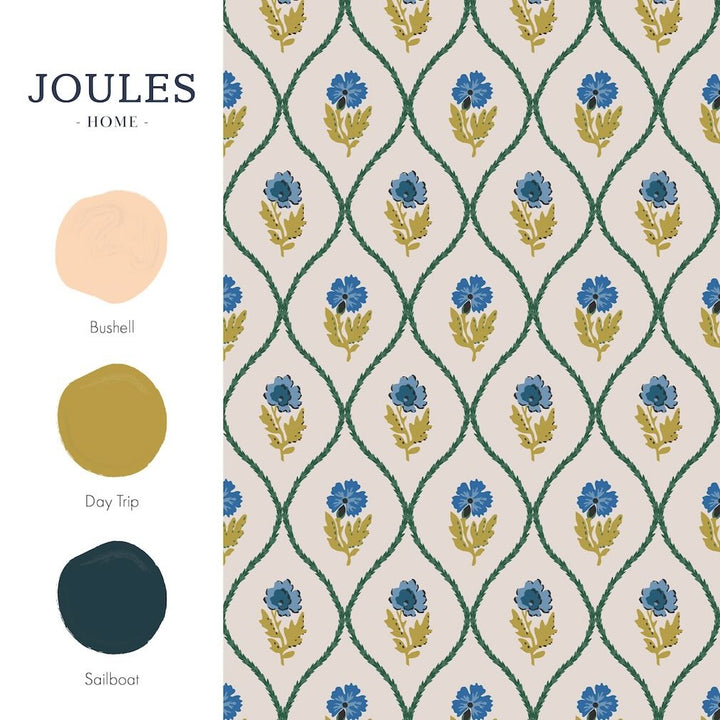 Joules Trellis Floral Creme Gold wallpaper