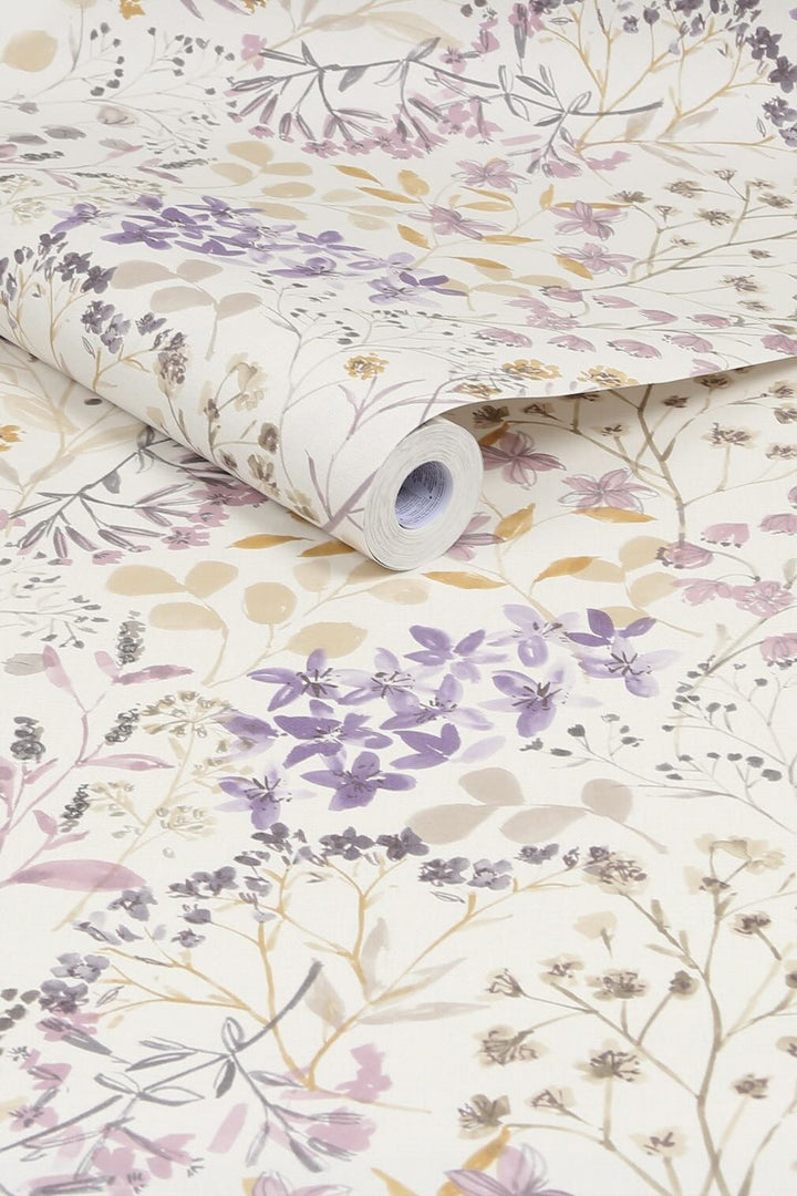 Next Watercolour Floral Purple Wallpaper