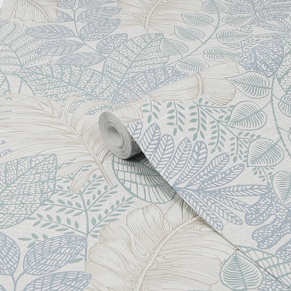 Superfresco Easy Scattered Leaves Duck Egg Wallpaper