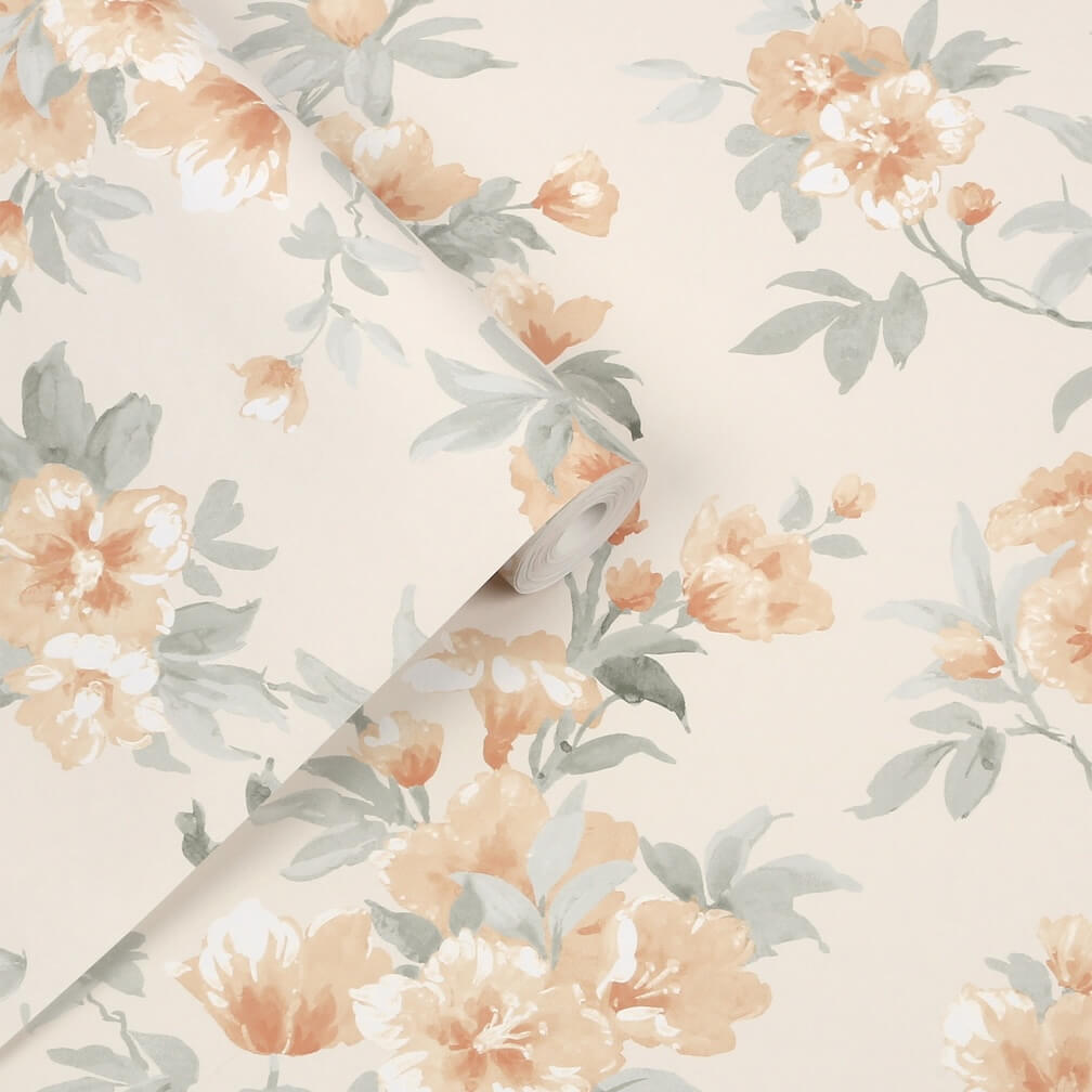 Laura Ashley Rosamund Apricot Wallpaper
