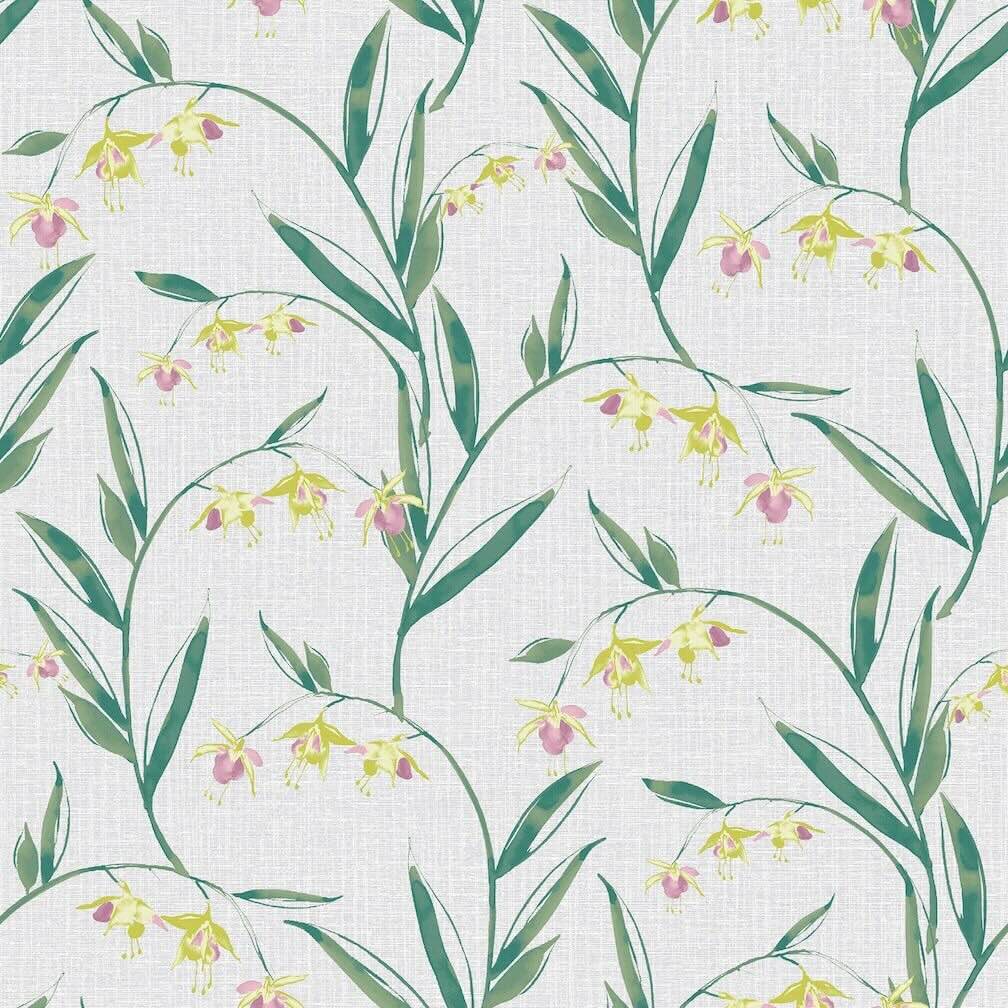 Laura Ashley Fulwell Fushsia Pale Slate Grey Wallpaper