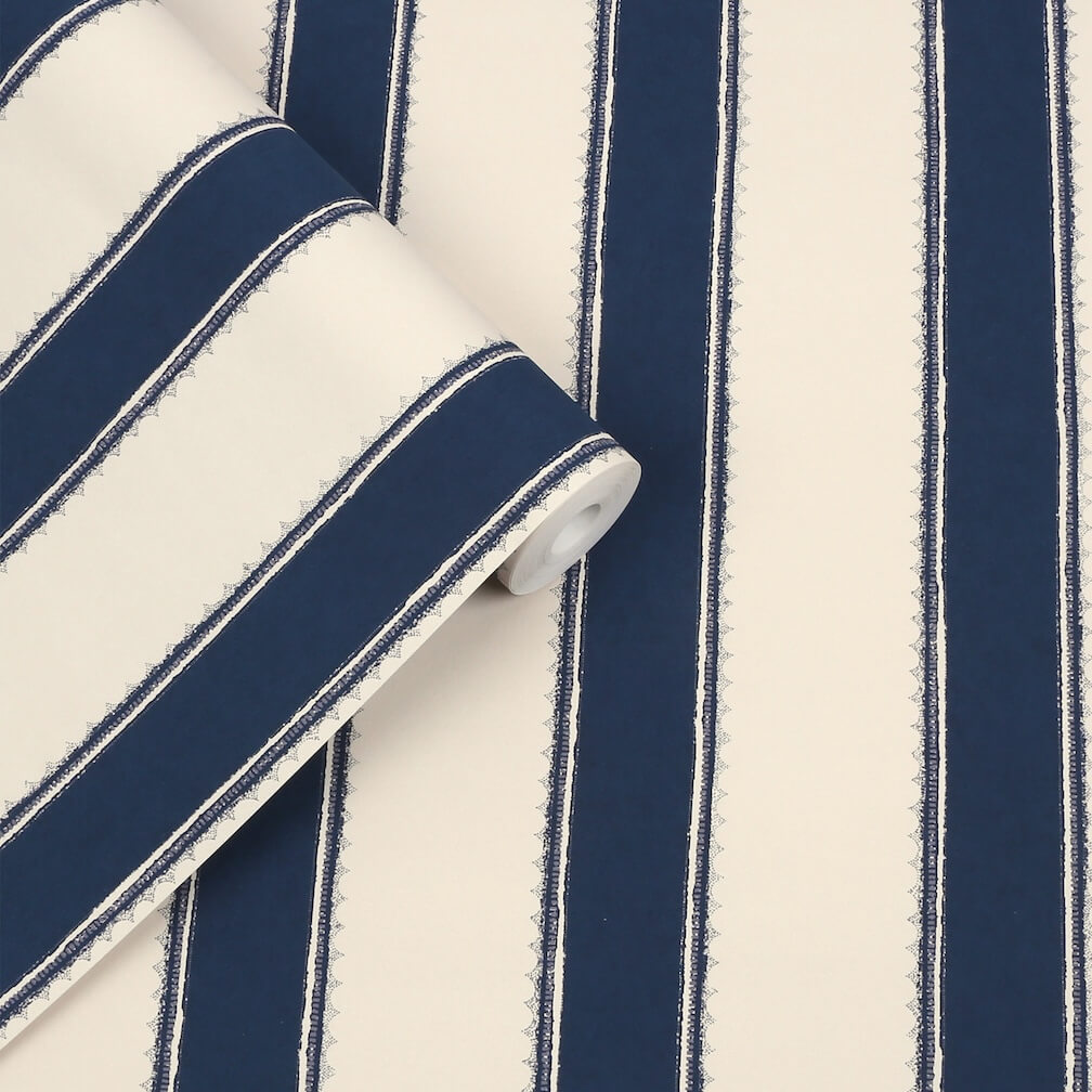 Laura Ashley Denwick Stripe Midnight Seaspray Wallpaper