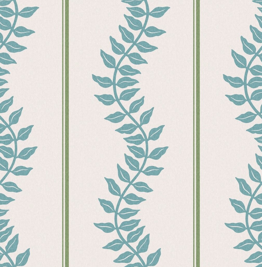 Graham & Brown Laurel Leaf Stripe Blue & Green Wallpaper