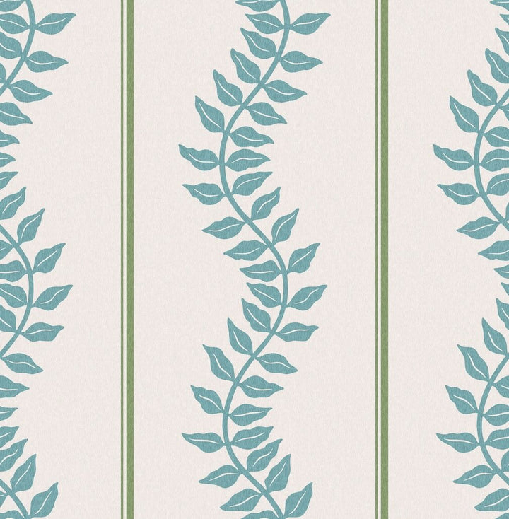Graham & Brown Laurel Leaf Stripe Blue & Green Wallpaper