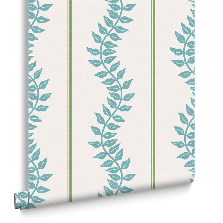 Graham & Brown Laurel Leaf Stripe Blue & Green Wallpaper