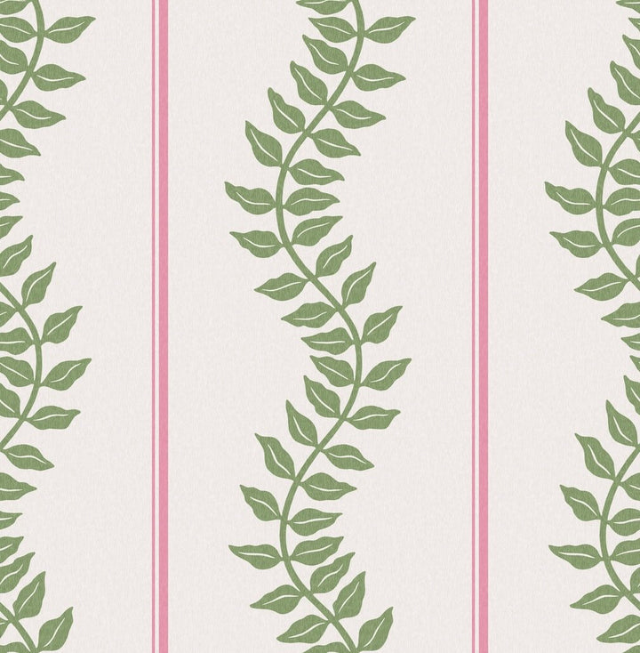 Graham & Brown Laurel Leaf Stripe Pink & Green Wallpaper