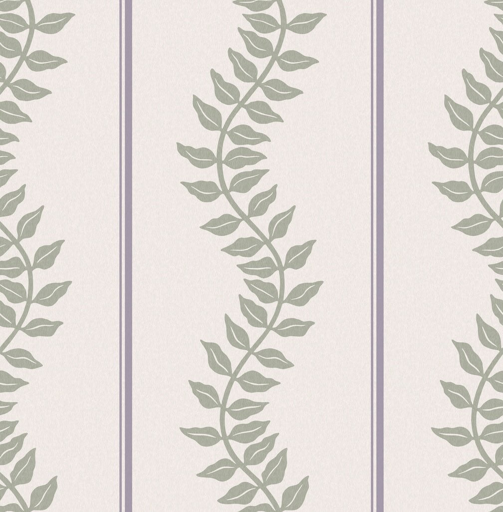 Graham & Brown Laurel Leaf Stripe Mauve & Sage Wallpaper