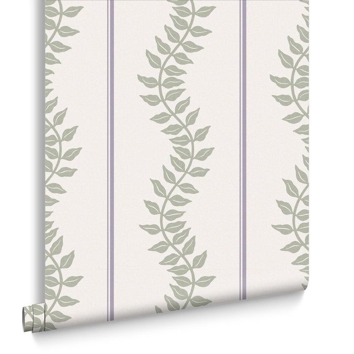 Graham & Brown Laurel Leaf Stripe Mauve & Sage Wallpaper