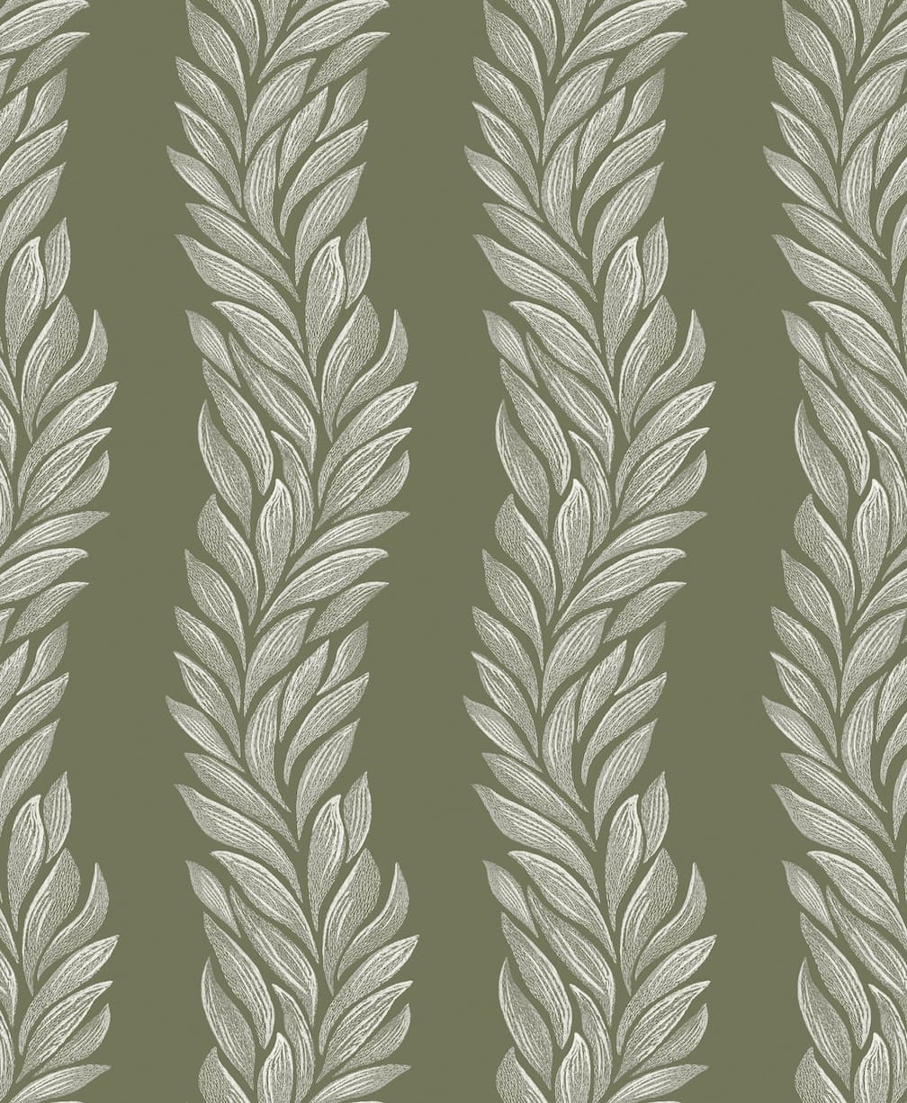 Laura Ashley Coulderton Leaves Olive Green Wallpaper