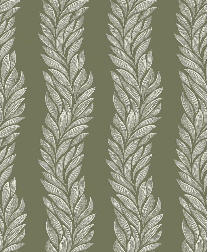 Laura Ashley Coulderton Leaves Olive Green Wallpaper