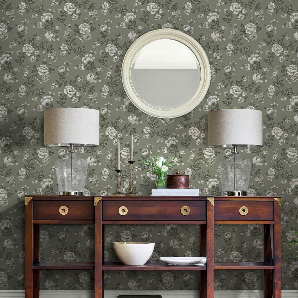 Laura Ashley Bradenbury Trail Antique Green Wallpaper