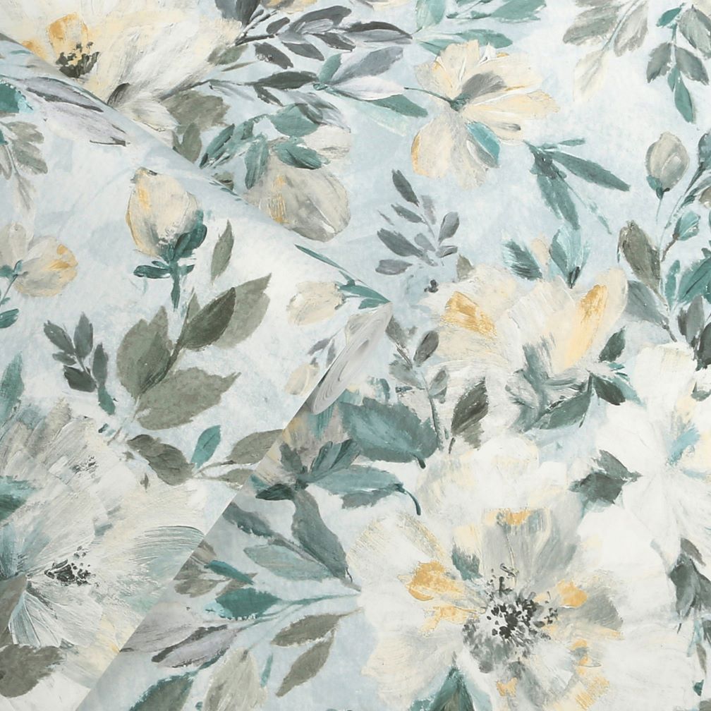 Laura Ashley Elowen Peony Pale Teal Wallpaper