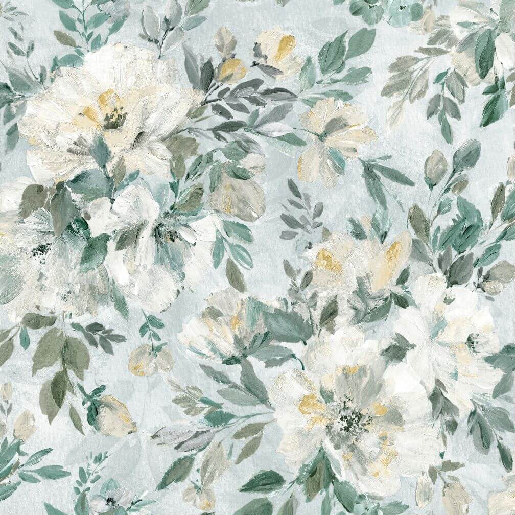 Laura Ashley Elowen Peony Pale Teal Wallpaper