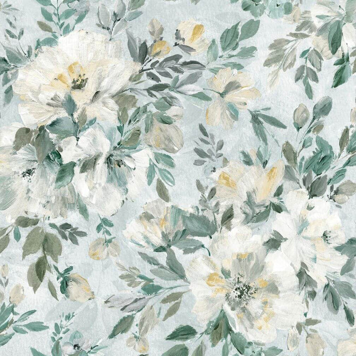 Laura Ashley Elowen Peony Pale Teal Wallpaper